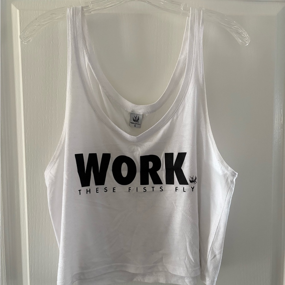 White 'Work' Graphic Tank Top